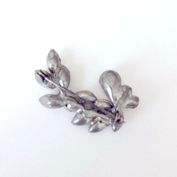 VINTAGE | Jeweled Brooch Pin Diamond Leaves Art Deco 30s 40s 50s - Picture 3 of 3